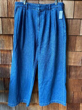 NWT GAP Blue Denim Pleated Wide Leg Jeans in Women's 32/14 Petite